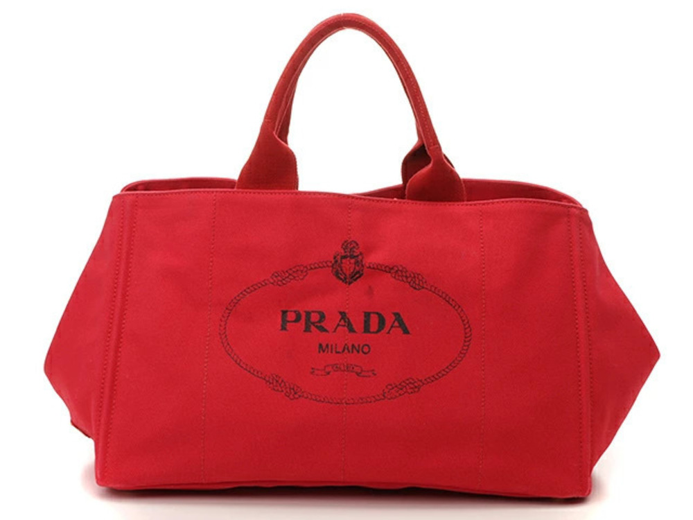 Prada handbag tote bag mothers canvas Canapa red